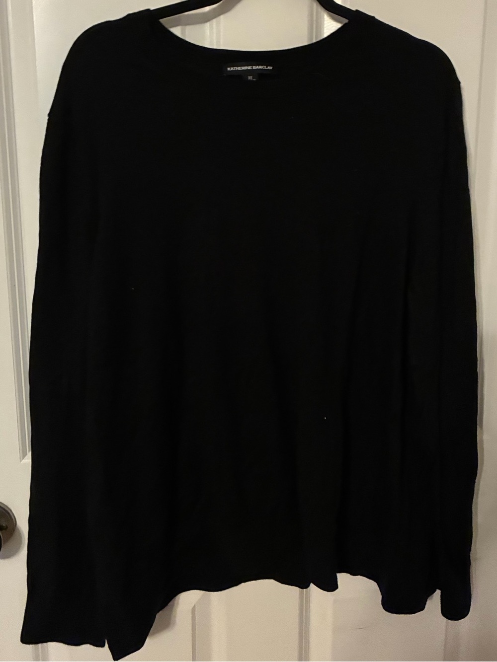 Katherine Barclay Black Long Sleeve Crewneck Top 100% Merino Wool